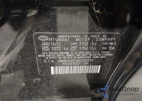 2011 Hyundai Elantra Limited (Ulsan Plant) z USA, uszkodzony, nr VIN KMHDH4AE2BU092859